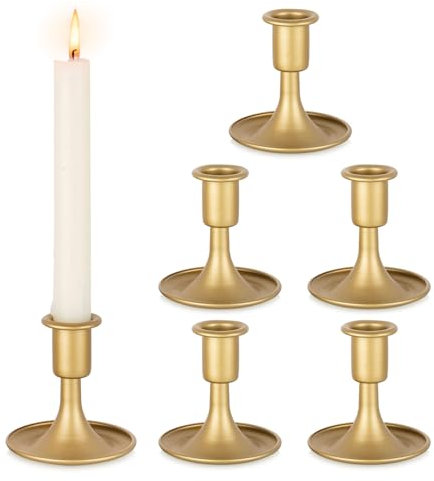 Inweder Kerzenständer Gold Kerzenhalter für Stabkerzen: Satz von 6 Stabkerzenhalter Vintage Messing Goldene Kerzenständer Stabkerzen für Tischdeko Hochzeit Halloween und Wohnzimmer Deko