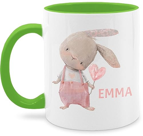 Tasse Tassen 325ml - Süßer Hase Mädchen mit Name personalisiert I Häschen I Rabbit I Langohr I Süße Hasen - 325 ml - Hellgrün - osterbecher personalisierte kinder hasenmotiv emma kindertasse