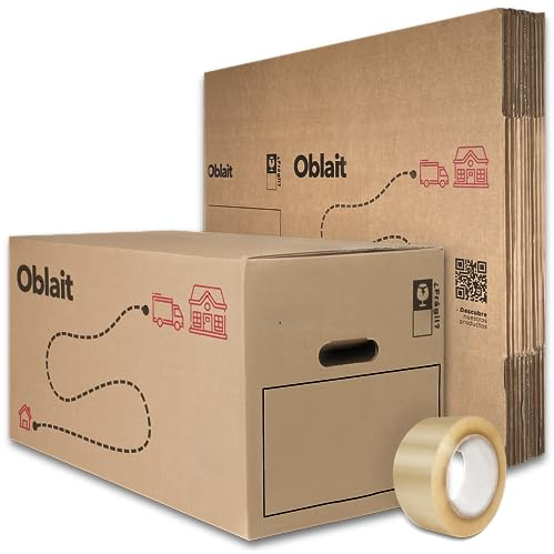 Pack 10 Cajas Cartón Mudanza 50x30x30 cm + Cinta Adhesiva 48 mm x 66 m