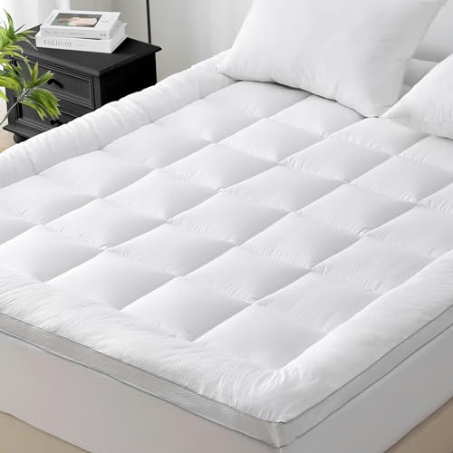 UNILIBRA Kingsize-Matratzenauflage, Kopfkissen, Matratzenbezug, gepolstert mit Daunen-Alternativ-Füllung, gesteppter Matratzenschoner, dehnbar bis 20,3–55,9 cm tief, kühlende Matratzenauflage