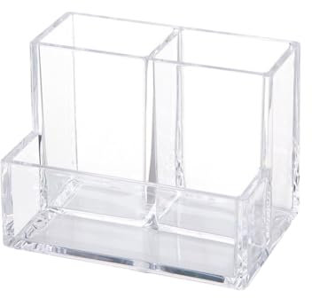 FSSTUD Clear Acrylic Pen Pencil Holder Stationery Organizer Pot Makeup Brush Storage Cup Desktop Business Card Holder Box for Home Office School Clear