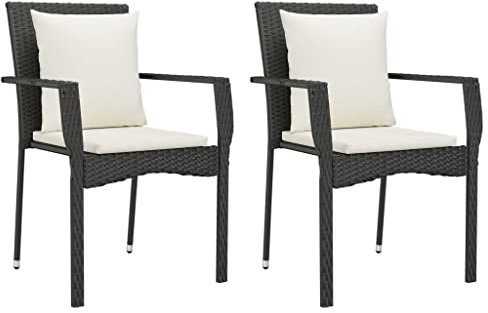 Makastle Gartenstühle 2er Set, Outdoor Stuhl mit Armlehne & Kissen, Gartenstuhl Outdoor Sessel Esszimmerstuhl Balkonmöbel, 59 x 53,5 x 88 cm Poly Rattan Schwarz