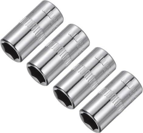 QUARKZMAN 4 Pièces Douille Peu Profonde 6 Pans de 8mm, Entraînement de 1/4 Pouce, en Acier avec Placage Chrome