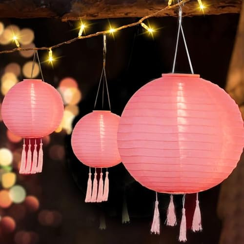 KUWUNG 4 Stück Solar Lampions Außen Wetterfest, Solar Lampions 20 cm led lampions outdoor solar, Solar Boho Style Hängende Gartenlaterne mit 4 Quaste ,für Garten, Hof, Terrasse, Hochzeit, Fest Deko