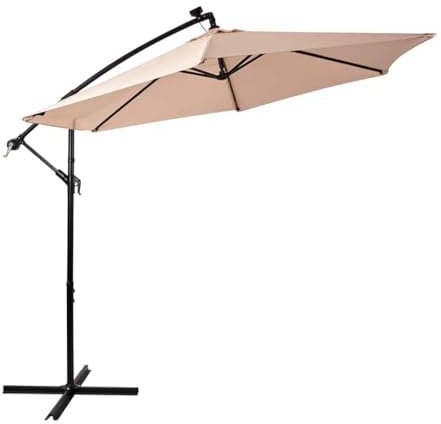 Nustone 3 Metre Round Cantilever Parasol, Patio Umbrella with UV Protection, Steel Frame for Ultra Stability and Solar LED Lights for Outdoors, Garden and Terraces in Beige