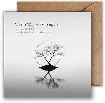 WBdesignz Trauer Karte mit Umschlag - Gedenkkarte mit Spruch Einsamer Baum Insel See Wasser Kondolenzkarte Beileidskarte Beileid Trauerfeier Beerdigung Anteilnahme (125 x 125 mm)