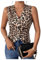 GORGLITTER Women's Leopard Vest Tops V Neck Sleeveless Button Down Blazer Casual Waistcoats Brown L
