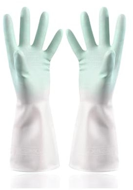ZHOUXYFDC Guantes de Goma 2 Pares de Guantes de látex Reutilizables for Limpieza, Guantes for Lavar Platos y Palmas en Relieve, Guantes domésticos Impermeables for Lavar la Ropa(Light Green,L)
