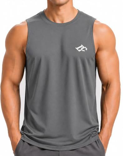 Men's Workout Tank Tops Quick Dry Gym Muscle Tees Fitness Running Vest Bodybuilding Sleeveless T Shirts Dark Gray L