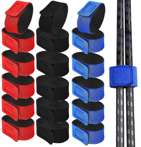 Editbar 18 Stück Angelrute Gürtel Rutenbänder Angeln – Neopren Klettband Angelrutenriemen zum Binden und Schützen von Spinn & Meer Ruten, Rutenband Rutschfest, Elastisch, Stark Haftend (3 Farben,22cm)