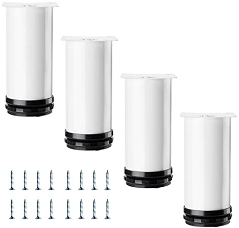 Lot de 4 pieds de meubles réglables en acier inoxydable avec vis, pour cuisine, salle de bain, canapé, bureau - 6 cm - Noir/blanc