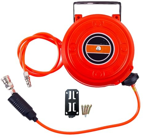 Luftschlauchtrommel – automatisch einziehbare Trommel, 8 mm x 6 m, rote Luftleitung | Hochleistungs-Kompressorschlauch für pneumatische Werkzeuge in der Werkstatt und Garage