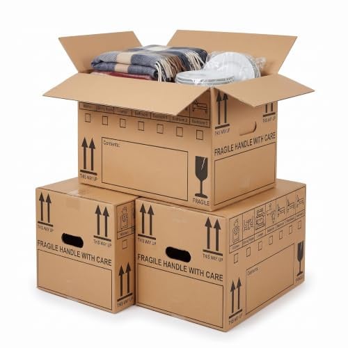 10 Strong Large Cardboard Storage Packing Moving House Boxes | With Carry Handles and Room List – Ideal for Storage, Moving, and Packing Made in the UK