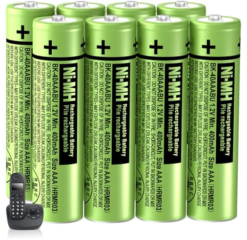 BENNTOP BK-40AAABU Lot de 8 piles AAA Ni-MH pour téléphones sans fil 400 mAh 1,2 V Piles AAA rechargeables pour combinés Panasonic Gigaset BT