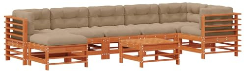 vidaXL Garten-Lounge-Set 8 pcs Wachsbraun Massives Kiefernholz, Garten- und Terrassenmöbel, modernes Sofa-Set, strapazierfähige Möbel, Lounge für viele
