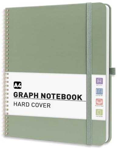 Collegeblock A4 Kariert - Spirale Notizbuch With 110 Blatt Haftnotizen | Hardcover Notebook,100GSM,180°flach,Karopapier (5 mm),21,5 x 27,9cm