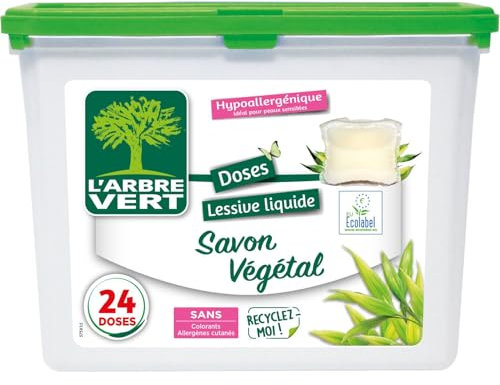 L'Arbre Vert Doses Lessive Liquide Ecolabel Savon Végétal - Hypoallergénique - 24 Doses