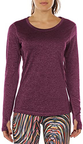 icyzone Damen Laufshirt Langarm Sport Shirt mit Daumenloch Fitness Yoga Oberteil (L, Red Bud)