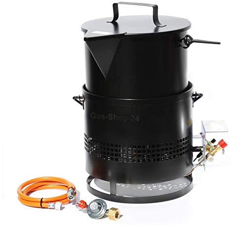Bitumenkocher Hockerkocher - Gaskocher 8 KW + Masseeimer 15 L Gasschlauch u. Druckminderer + SBS Kocher Asphaltkocher f Vergussmasse