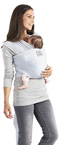 manduca Sling > SoftCheck blue < Porte-bébé élastique/écharpe de portage bebe, coton bio, pour nouveau-nés dès la naissance & jeunes enfants (3,5-15kg)