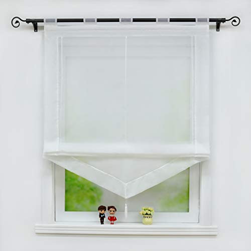 Joyswahl Voile Raffrollo mit Quaste Transparenter Dreieck Rollos mit farbigem Blende »Julia« Schals Fenster Gardine mit Schlaufen BxH 140x140cm Weiß 1 Stück