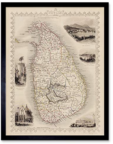 Wee Blue Coo Ceylon Sri Lanka Map Art Print Framed Poster Wall Decor Kunstdruck Poster Wand-Dekor-12X16 Zoll