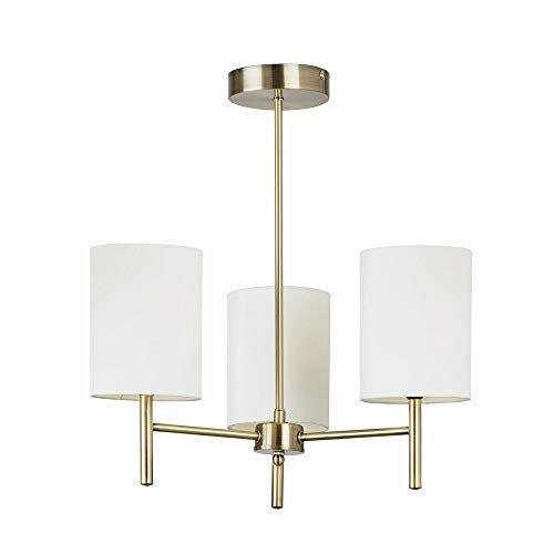 Tatum Decorative Contemporary Antique Brass E14 LED Compatible Ceiling Light with Cream Fabric Drum Shades