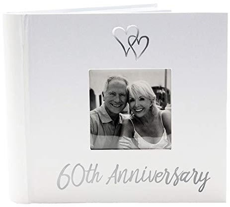 Happy Homewares Lovely Diamond 60th Wedding Anniversary Photo Album with Double Heart Decoration - Inner Lining Pages to Personalize
