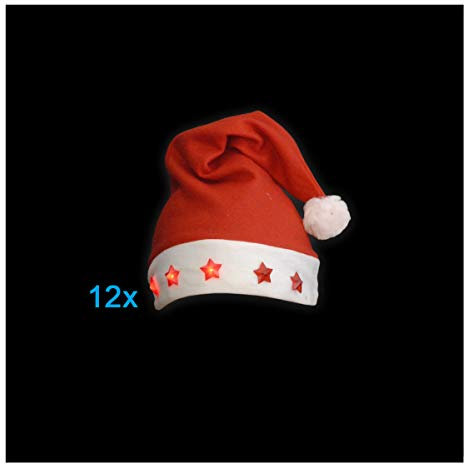 BLINXS 12er Set LED Weihnachtsmütze mit 5 leuchtenden Sternen