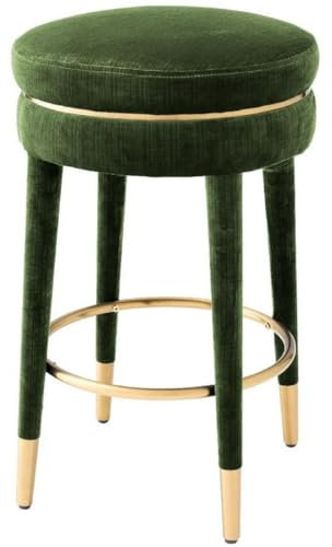 Casa Padrino Luxus Barhocker Dunkelgrün/Messing Ø 41 x H. 68 cm - Runder Samt Hocker - Luxus Möbel