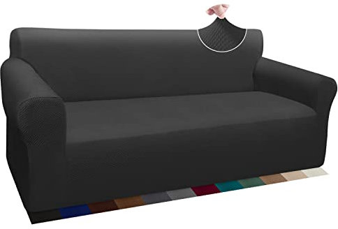 Granbest Thick Sofabezug Stylish Pattern Sofaüberzug für Sofa Stretch Elastische Jacquard Sofahusse Couchhusse mit Armlehne für Wohnzimmer Anti-Rutsch (3 Sitzer, Schwarz)