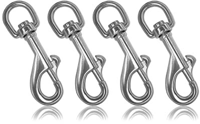 Ganzoo Karabiner-Haken mit Drehgelenk L: 65mm, Bolzen-Karabiner für Hunde-Leine, 4 Stück, Stahl-Karabiner, für Paracord 550 Hundehalsband, Schnapp-Karabiner Drehkopf, Zinklegierung, Farbe Silber