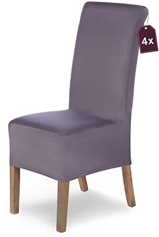 Scheffler Home Stuhlhussen Lena Nordic Grey 4er Set – Elastische & langlebige Stuhlbezüge für Schwingstühle & Esszimmerstühle – Waschbar & robust – Öko-Tex Zertifiziert