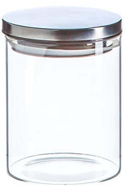 Argon Tableware Scandi Storage Jar with Metallic Silver Lid - 750ml - 1 Pack - Modern Round Organisation Container Glass Jar for Kitchens, Pantry, Bathrooms, Utility Rooms