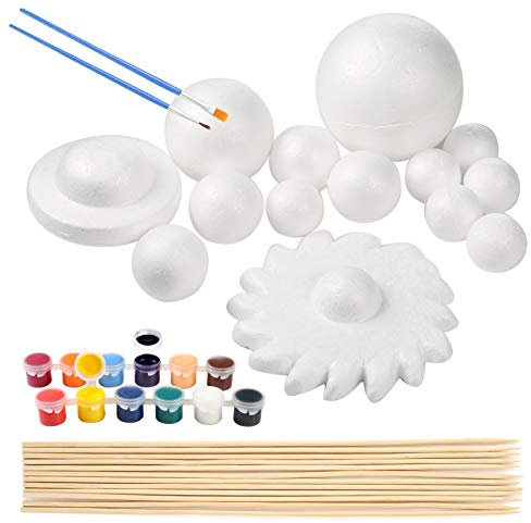 Pllieay Solarsystem-Modell-Schaumkugel-Set enthält 14 Polystyrol-Kugeln, 12 Bambusstäbe, 12 Farbpigmente, 2 Malpinsel für Schule, Wissenschaft Projekte