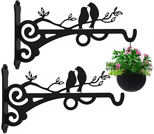 Qktxktzy 2 Stück Pflanzenhalterungen unterstützt bis zu 30 lb, 8 Zoll Outdoor Indoor Eisen Pflanze Haken, Vögel Spielen in Baumwand Pflanzgefäßen Kleiderbügel für Blumentöpfe Solar Light Bird Feeder