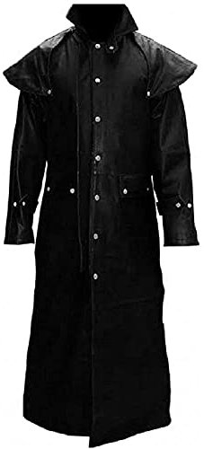 UbAli Cappotto lungo da uomo in vera pelle T7 nero 2XL, Nero , XXL