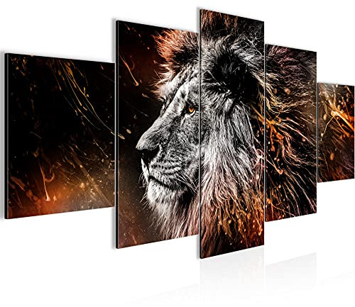 Runa Art Bild Wohnzimmer Schlafzimmer Löwe 5 Teilig Graffiti Schwarz Bunt Wandbilder auf Vlies Leinwand 039553b