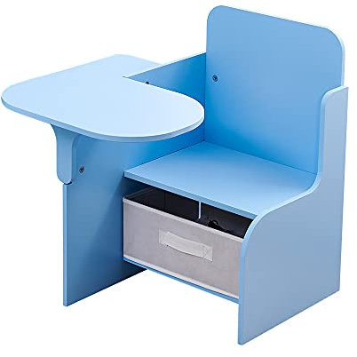 Menaka Kids Desk and Chairs Set Blue Wooden with Storage Bin for Activities Playing Reading Painting, Children Table Stool Furniture Homeschooling Kindergarten for Boy Girls Arts & Crafts (Blue)