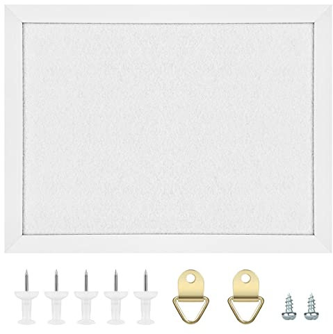 Okydoky Cork Board Bulletin Board with Felt,Wood Framed Display Bulletin Board for Walls with Pins, Eye Bolts, gaskets, Screws, Pin Board for Office, School and Home(White,1pc,UK)