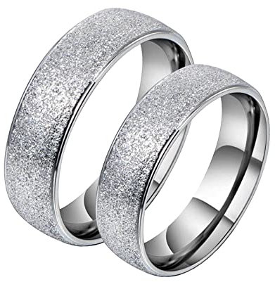 Gualiy Partnerringe Edelstahl Gravur, Hochzeitsringe Partnerringe Silber Matt Ring 6mm Größe Damen 54 (17.2) + Herren 60 (19.1)