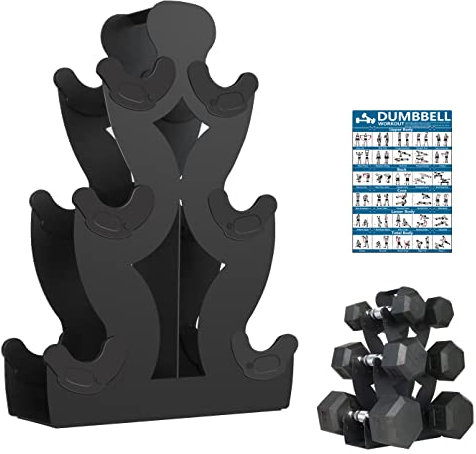 Hantelregal, Hantelablage Gewichts-Organizer, nur für Zuhause, Fitnessstudio, keine Montage erforderlich (schwarz, 3 Ebenen)