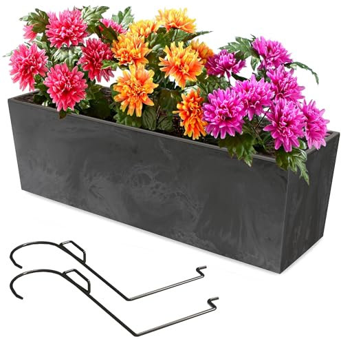 botle Jardinera con soporte y práctico inserto, Macetas Grandes. Longitud de la maceta: 58 cm. Jardinera de plástico con aspecto de hormigón. Estructura antracita. Color interior/exterior.