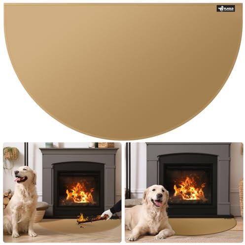 FLASLD Alfombra ignífuga para Chimenea de 61 x 107 cm, Media Redonda, Protege los Suelos de Las brasas de chispas, marrón
