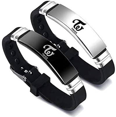 ZHENGGE Kpop TWICE Merch Armbänder, zweimal Charm-Silikon-Armbänder, Schmuck für Geschenke, 2 Stück, 7.99 inch, Titan: Edelstahl