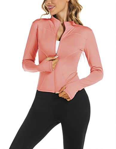 Bkul Laufjacke Damen Atmungsaktive Sportjacke Langarm Running-Jacken Yoga Fitness Sportjacke mit Reißverschluss Trainingsjacke (DE/NL/SE/PL, Alphanumerisch, S, Regular, Regular, #2 Rosa)