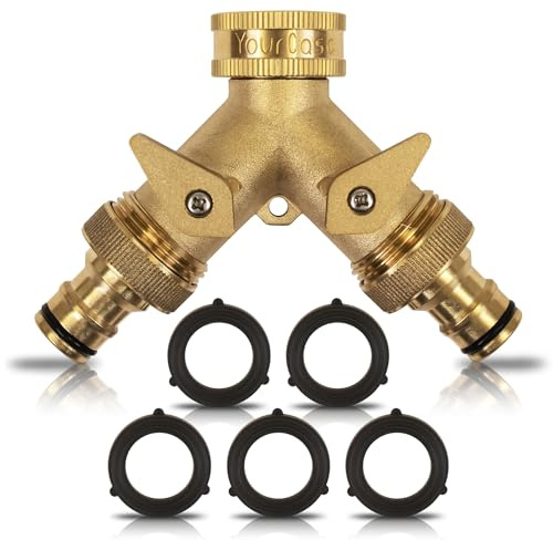 YourCasa® Y-Verteiler für den Einsatz in Haus & Garten - 2 Wege Y-Verteiler mit 2 separaten Absperrhähnen - G 3/4 Wasseranschluss Verteiler (Y-Verteiler mit Schlauchanschlüssen)