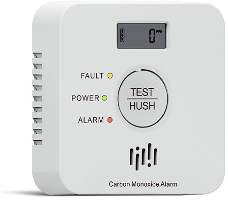Kohlenmonoxid Melder, 10-Jahres-Batterie CO melder mit LCD-Display und Silent-Test-Taste, EN50291 konform, Kohlenmonoxid-Warner (TCS0202A)