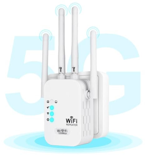 AXFEE Ripetitore WiFi Extender 1200Mbps 5GHz/2,4GHz - Amplificatore WLAN Per Uso Ufficio e Domestico - Porta LAN, Modalità Ripetitore/Router/AP