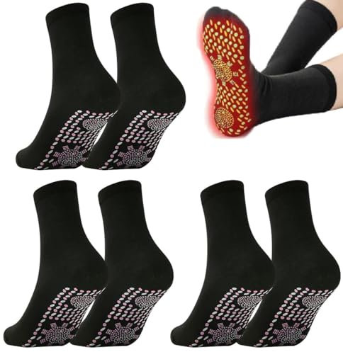 USB C Self Heating Socks - Unisex Winter Thermal Socks, Magnetic Therapy, Warm & Comfortable - 3 Pairs Black